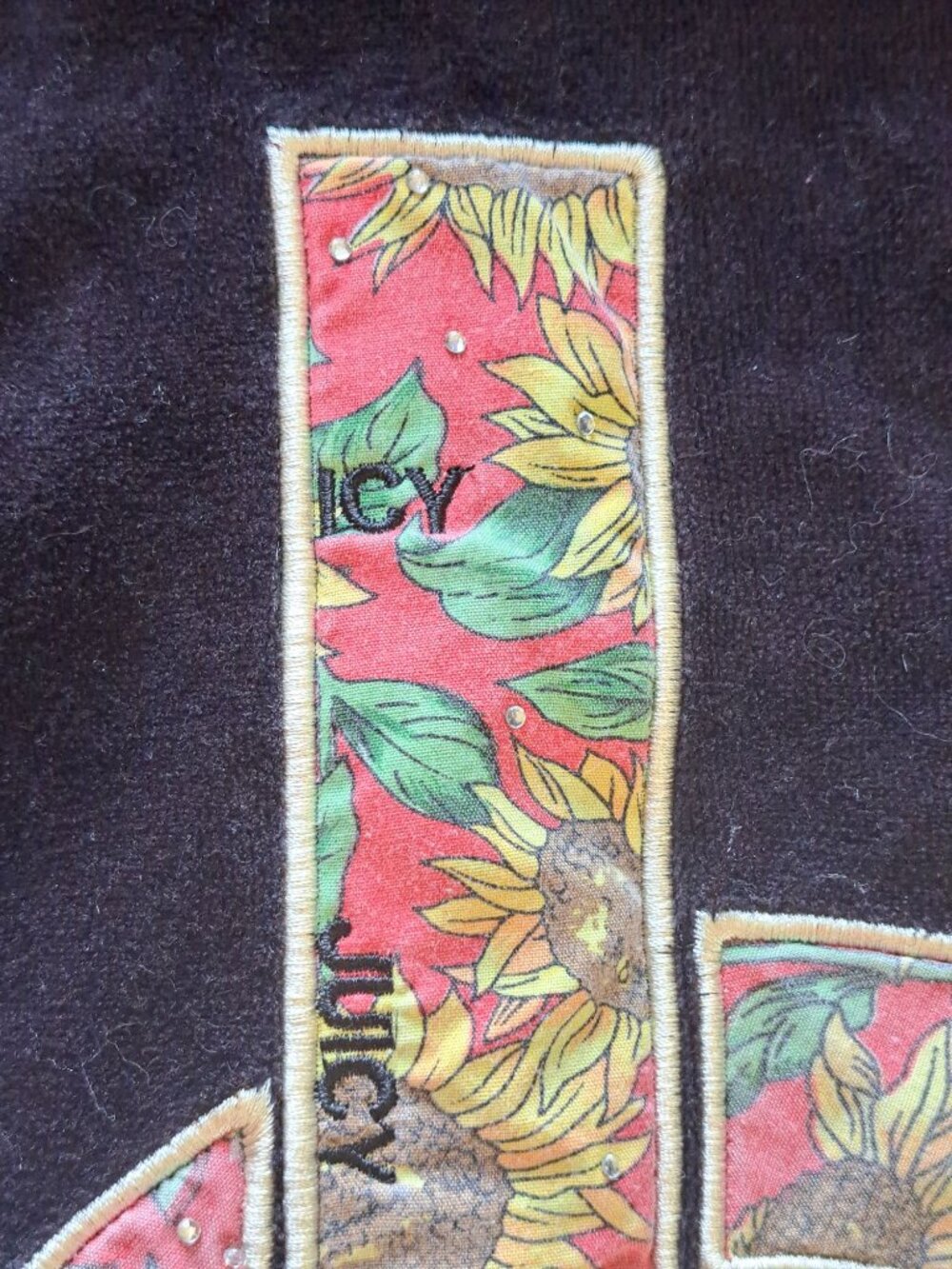 Y2K Juicy Couture Black Velour Hoodie Sunflower Embroidered Logo Womens Size XS - Picture 2 of 13